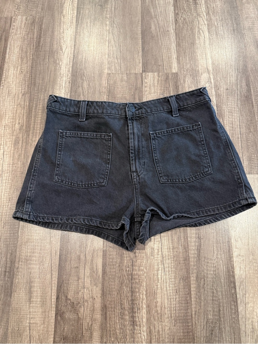 We The Free Black Denim Patch-Pocket Shorts